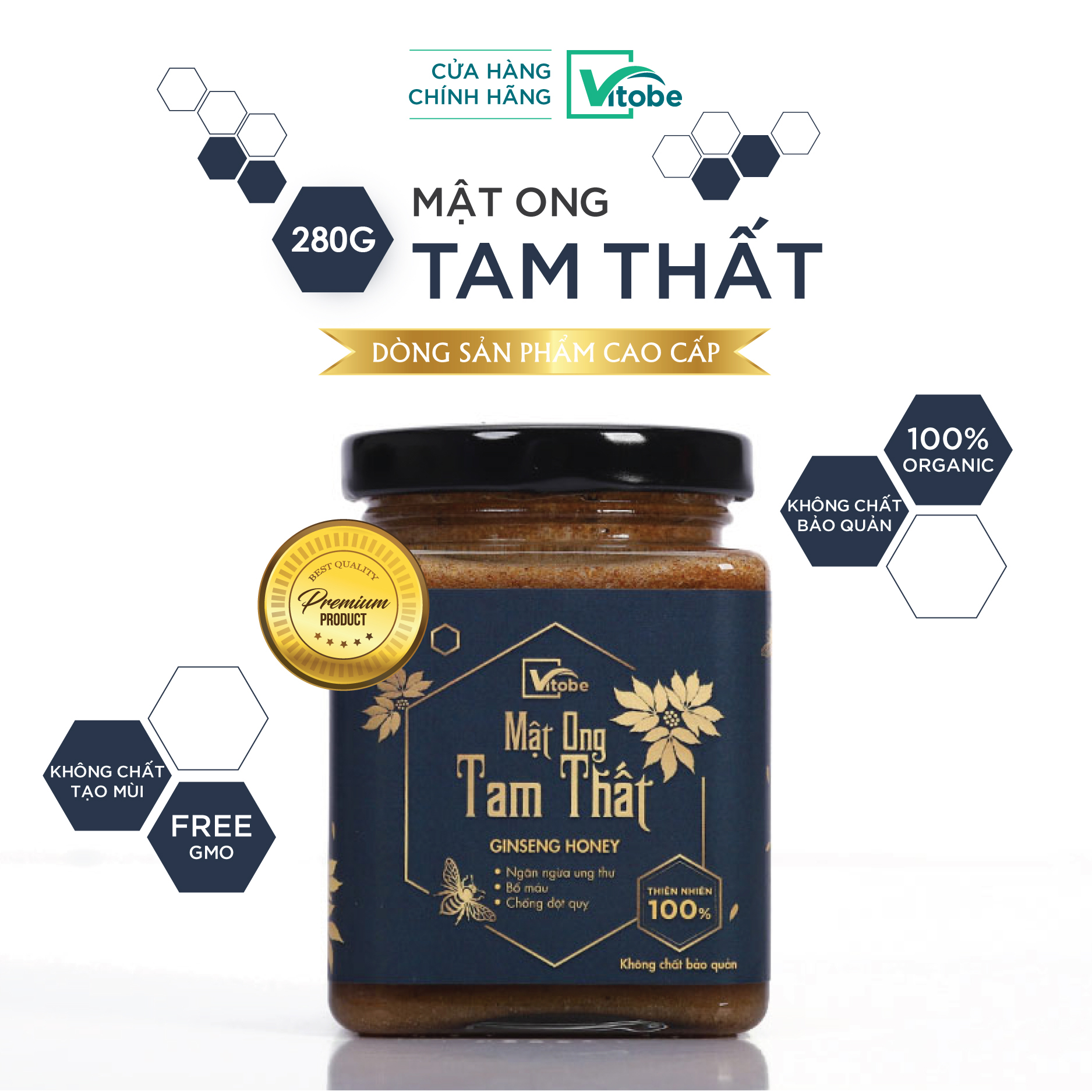 Mật ong tam thất Vitobe (560gr) - Hữu cơ 100%