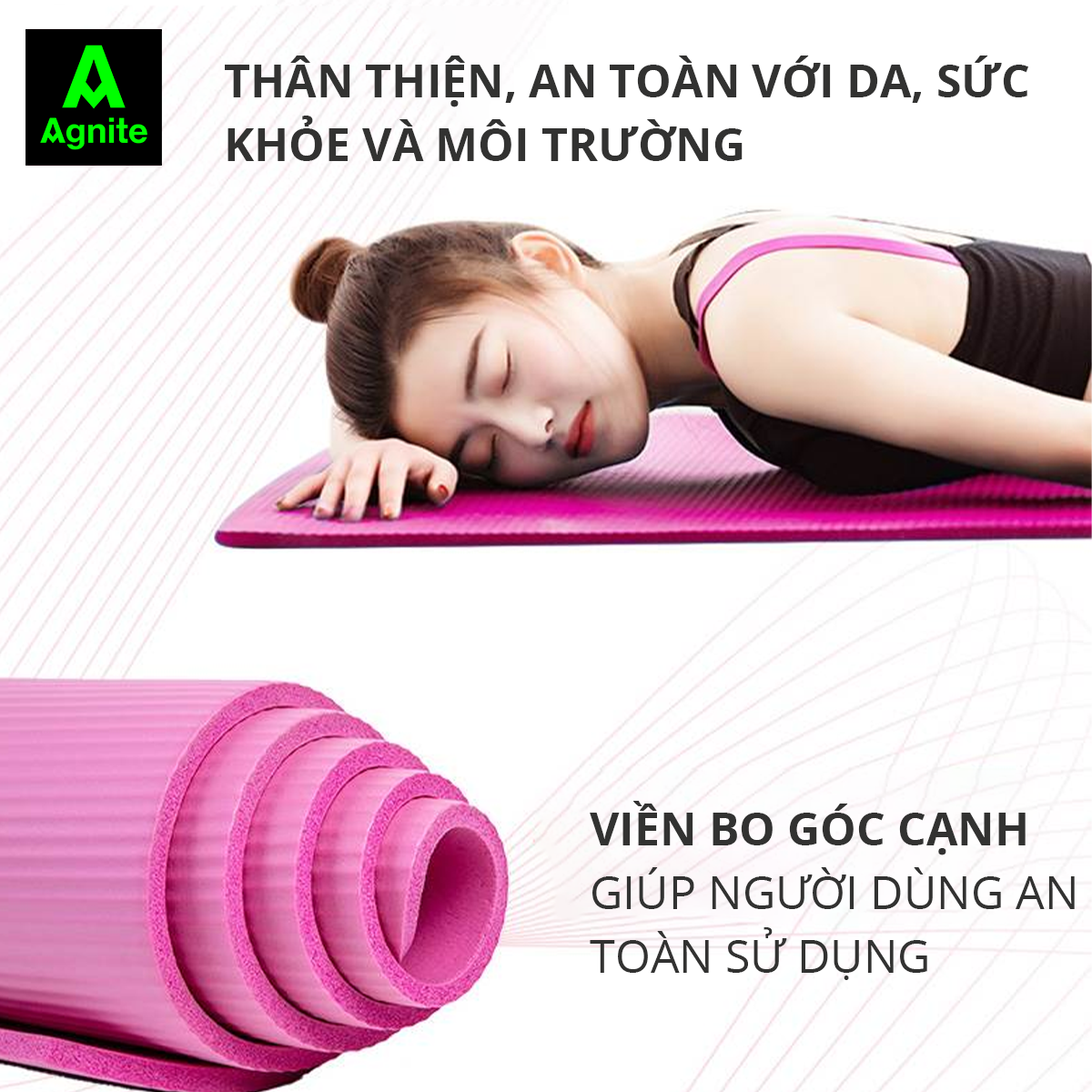 Thảm tập Yoga và GYM chuyên dụng dày 10mm kèm túi đựng Agnite - NBR nguyên khối, độ đài hồi tốt, chống lún - Chống trơn trượt, độ bám cao, ngăn ngừa hôi và ẩm mốc - Hàng chính hãng - EL108 / EL110