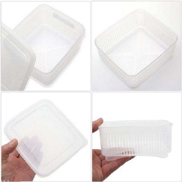 Hộp nhựa bảo quản thực phẩm 2 lớp hình vuông, nắp mềm 1,1L - Nội địa Nhật Bản