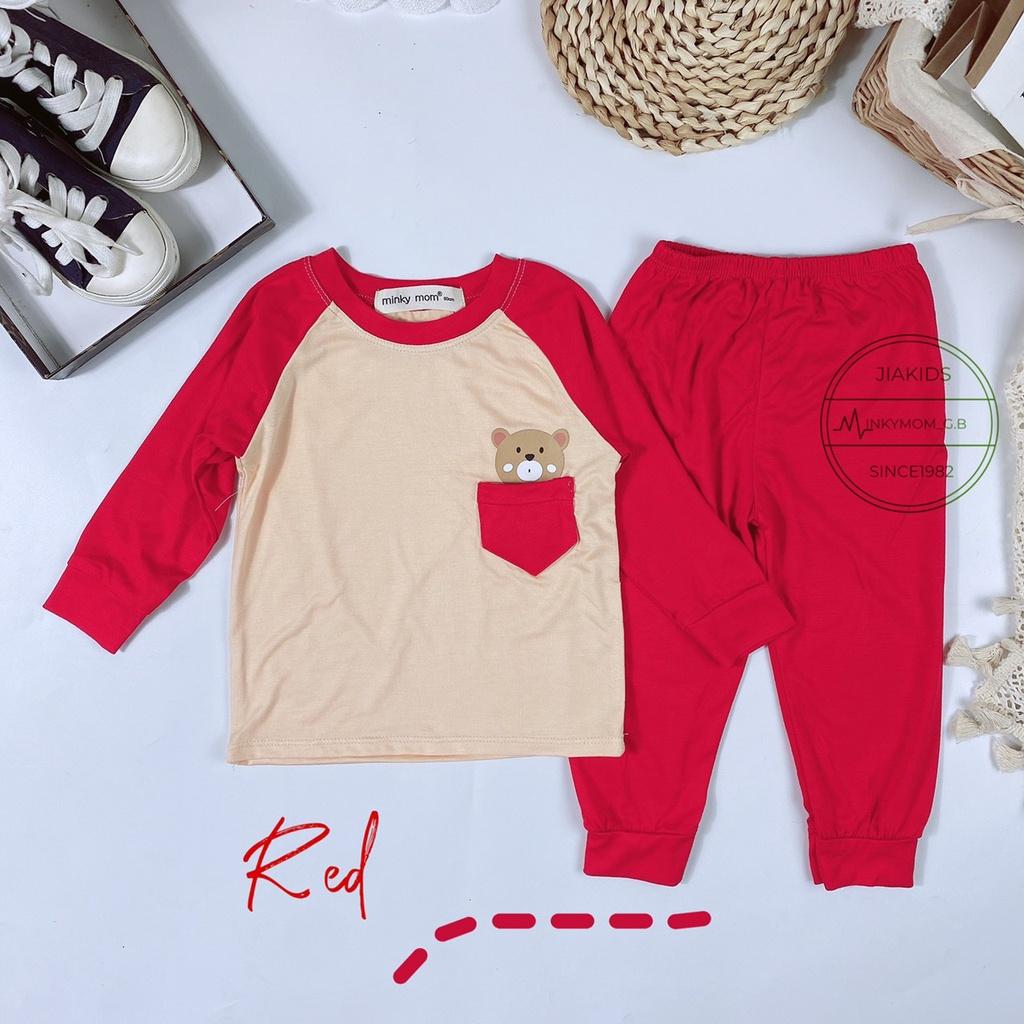 Bộ Quần Áo Bé Gái, Bé Trai Minky Mom Vải Thun Lạnh Túi Ngực In Động Vật MKDTL09