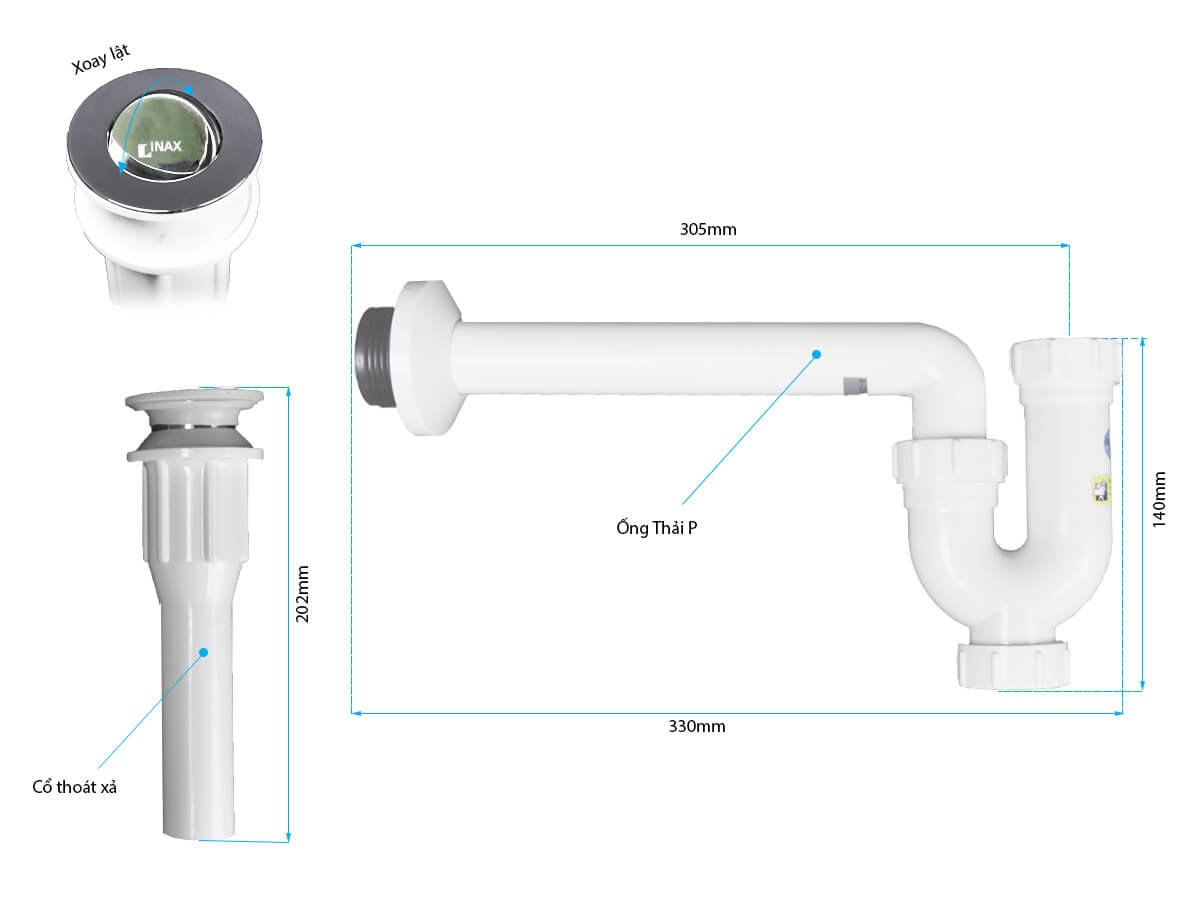 Bộ Xả Lavabo lật INAX A-325PS Nhựa ABS, dễ tháo lắp, bền đẹp, màu trắng, hàng chính hãng