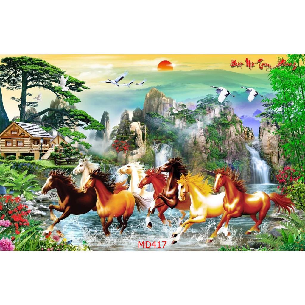 Tranh dán tường Tranh Mã đáo thành công tài lộc phú quí, Tranh dán tường 3d hiện đại