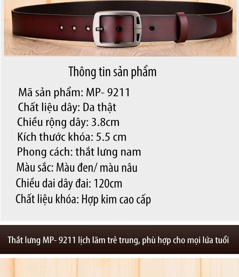 Thắt lưng/ dây nịt nam da bò nguyên miếng cao cấp Mã MP-9211