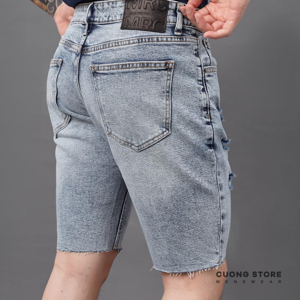 Quần short jean nam xanh rách MRC S252 chất cotton cao cấp, form ôm vừa vặn, tôn dáng, trẻ trung - CUONG STORE