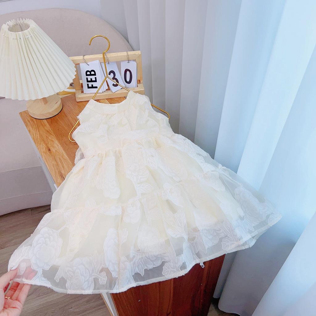 Váy bé gái thiêt kế 2 lớp hoa nổi nơ to