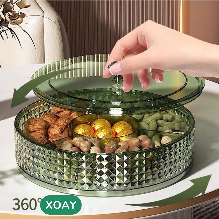 Khay Đựng Mứt Tết Vân Kim Cương, Hộp Đựng Mức Bánh Kẹo Tết Cao Cấp 1 Tầng 2 Tầng Xoay 360 Độ Song Anh- Hàng Chính Hãng