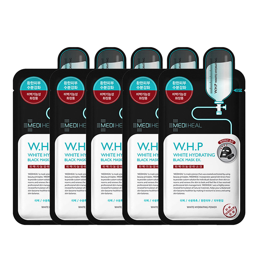 Combo 5 Mặt nạ Than hoạt tính Dưỡng Trắng Da Mediheal W.H.P White Hydrating Charcoal-Mineral Mask 25ml x5