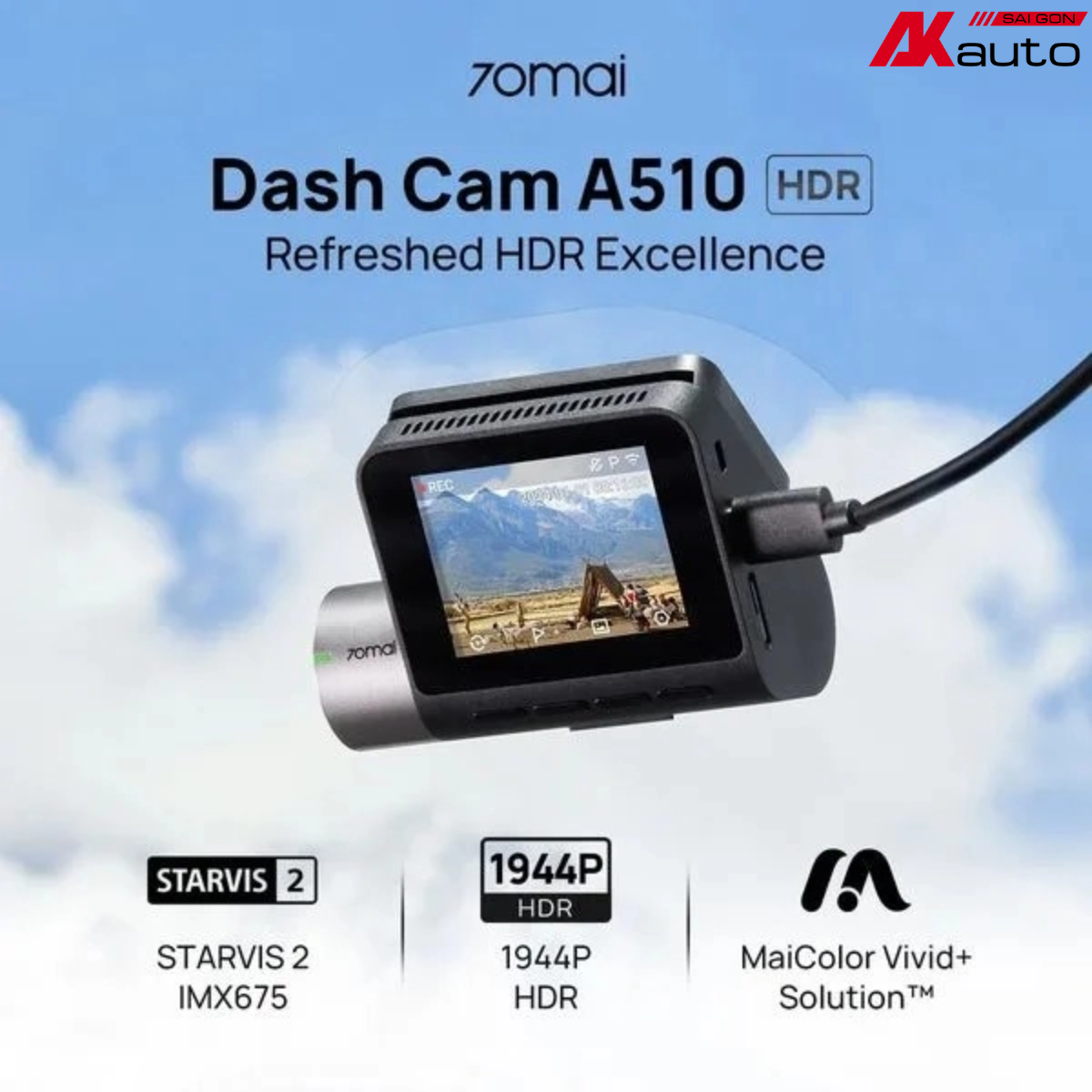 [HÀNG CHÍNH HÃNG-PHIÊN BẢN QUỐC TẾ] Camera hành trình 70mai A510 4G, 3K HDR Ghi hình đồng thời 2 mắt trước sau sắc nét