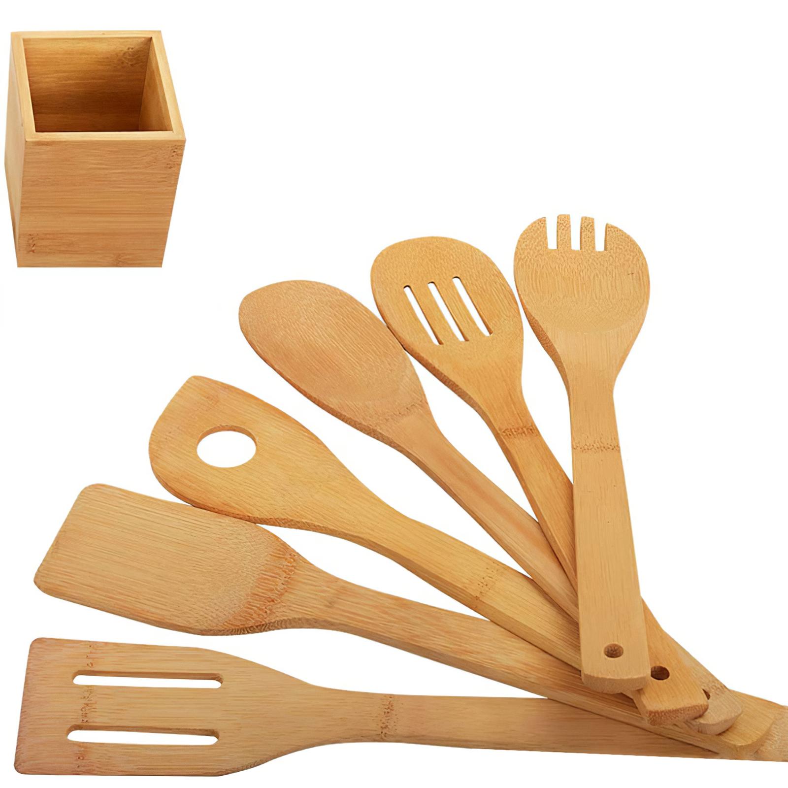 6Pca Tre Dụng Cụ Nhà Bếp Nấu Ăn Bộ Thìa Canh Thìa Đũa Dính Xúc Đặc Biệt Chịu Nhiệt Đồ Dùng Bộ Đồ Dùng Nhà Bếp