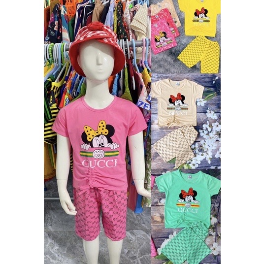 Bộ Thun Bé Gái Size 9,5-21,5Kg,10 Tháng -&gt; 5,5 Tuổi In Mickey, Áo Quần Thun Bé Gái Dễ Thương