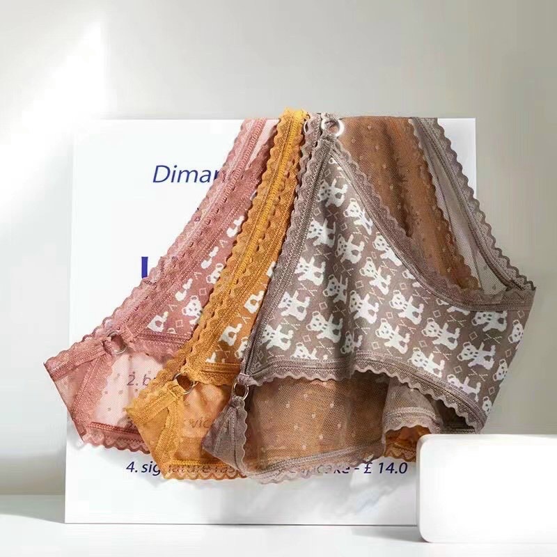 COMBO 5 QUẦN DỆT HÌNH GẤU PHỐI REN 409