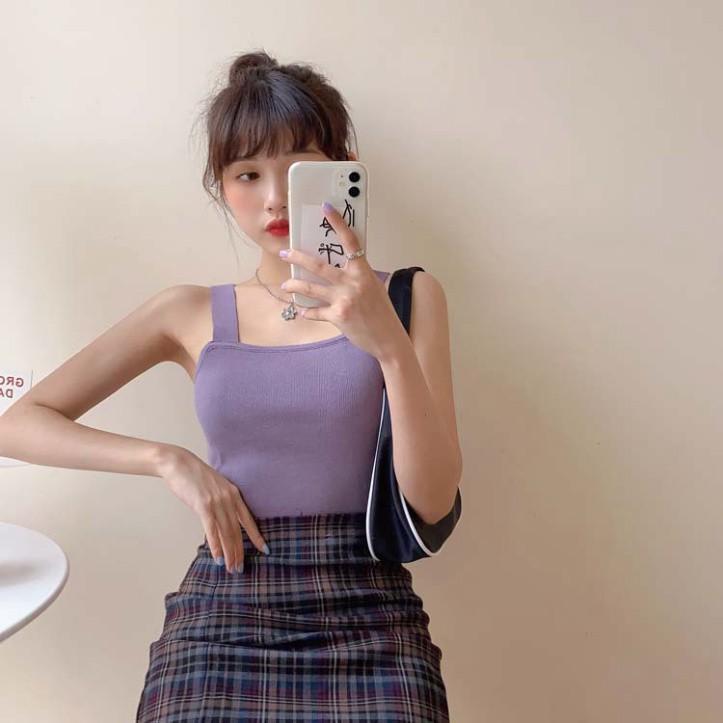 Áo hai dây bản to 3cm CRA032 vải thun gân nhiều màu