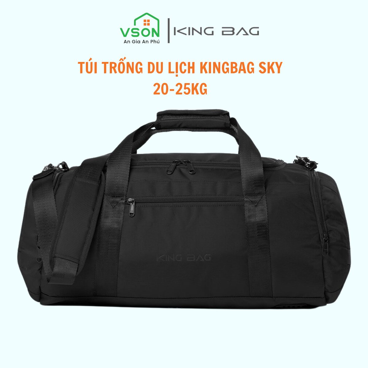 Túi trống du lịch KINGBAG SKY nhiều ngăn, sức chứa lớn, đế giảm chấn, chống nước tốt, khóa kéo YKK, màu