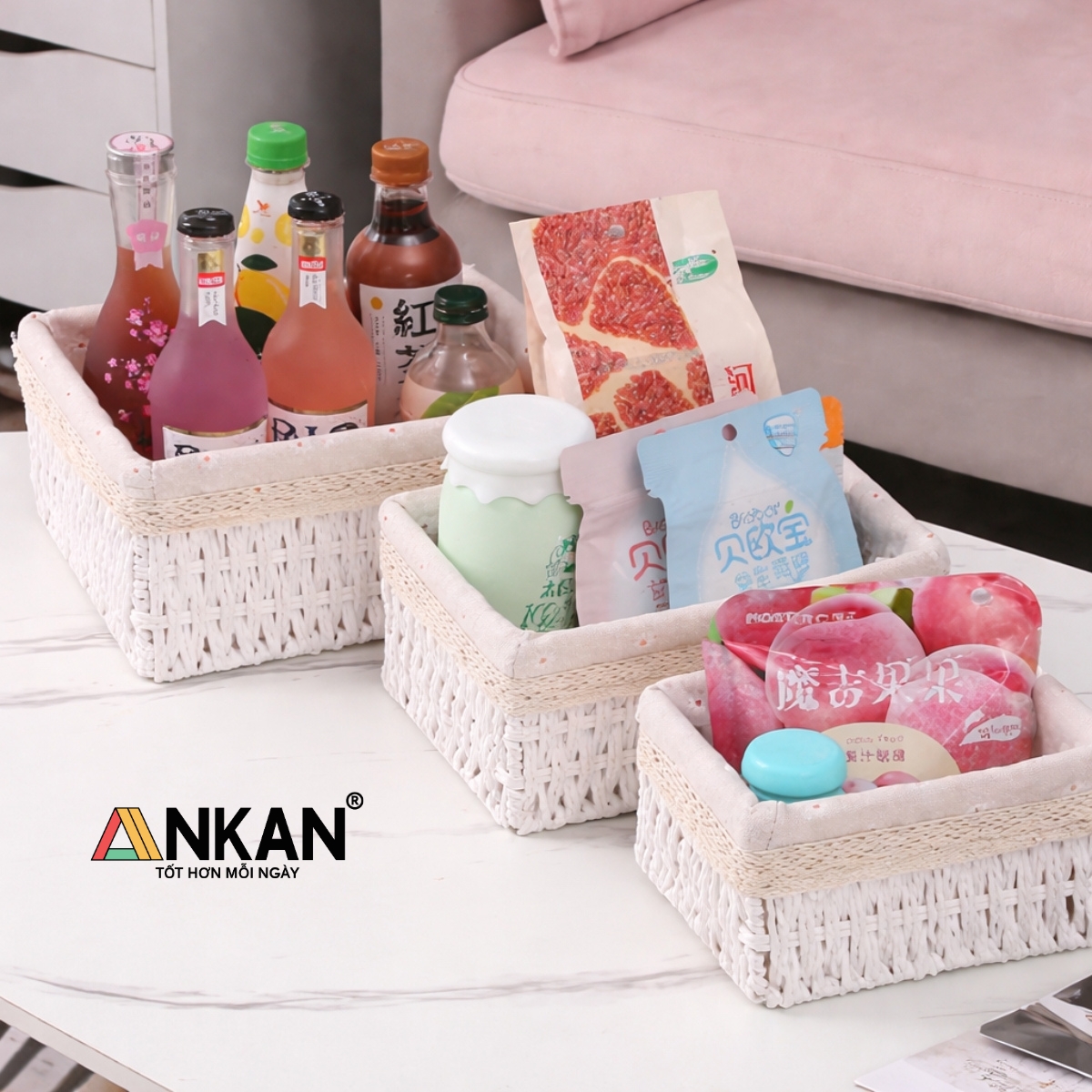 Giỏ Lót Vải Hoa Nhí Vintage Cao Cấp ANKAN – Giỏ Đựng Mỹ Phẩm, Đồ Ăn Vặt, Decor Phòng Sang Trọng