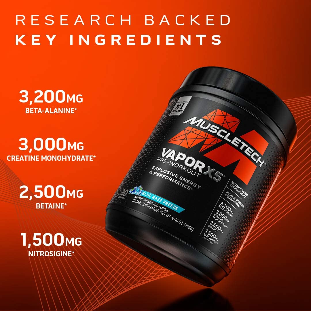 Pre Workout Vapor X5 (30Serving) - Tăng Sức Mạnh Sức Bền của Muscletech