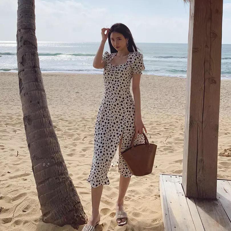 Đầm Bi Đen Lớn Xẻ Tà Kèm Hình Thật Vải