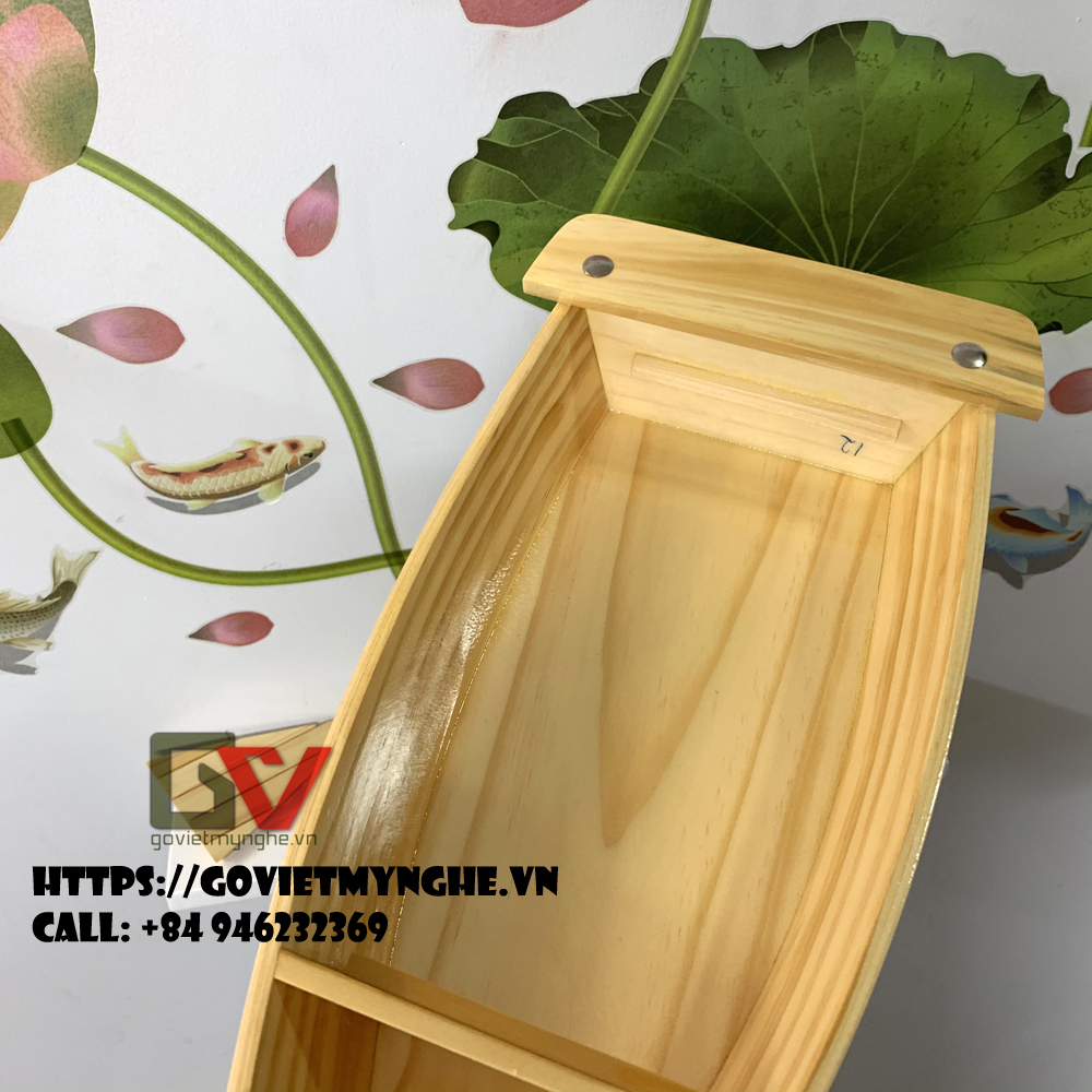 Khay gỗ đựng sushi sashimi - khay thuyền gỗ để setup lẩu - Gỗ thông tự nhiên