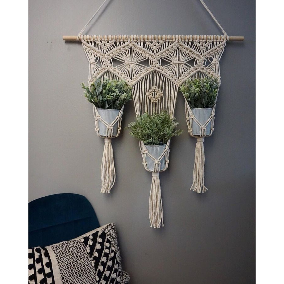 Dây tết macrame treo tường để chậu cây cảnh trang trí