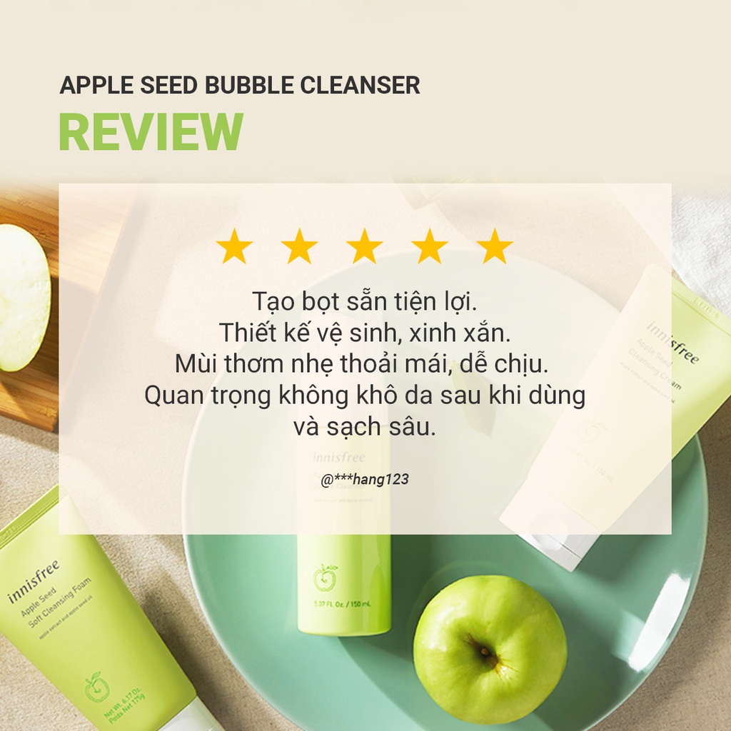 Sữa rửa mặt táo xanh tạo bọt sẵn innisfree Apple Seed Bubble Cleanser 150 ml - 131172732x