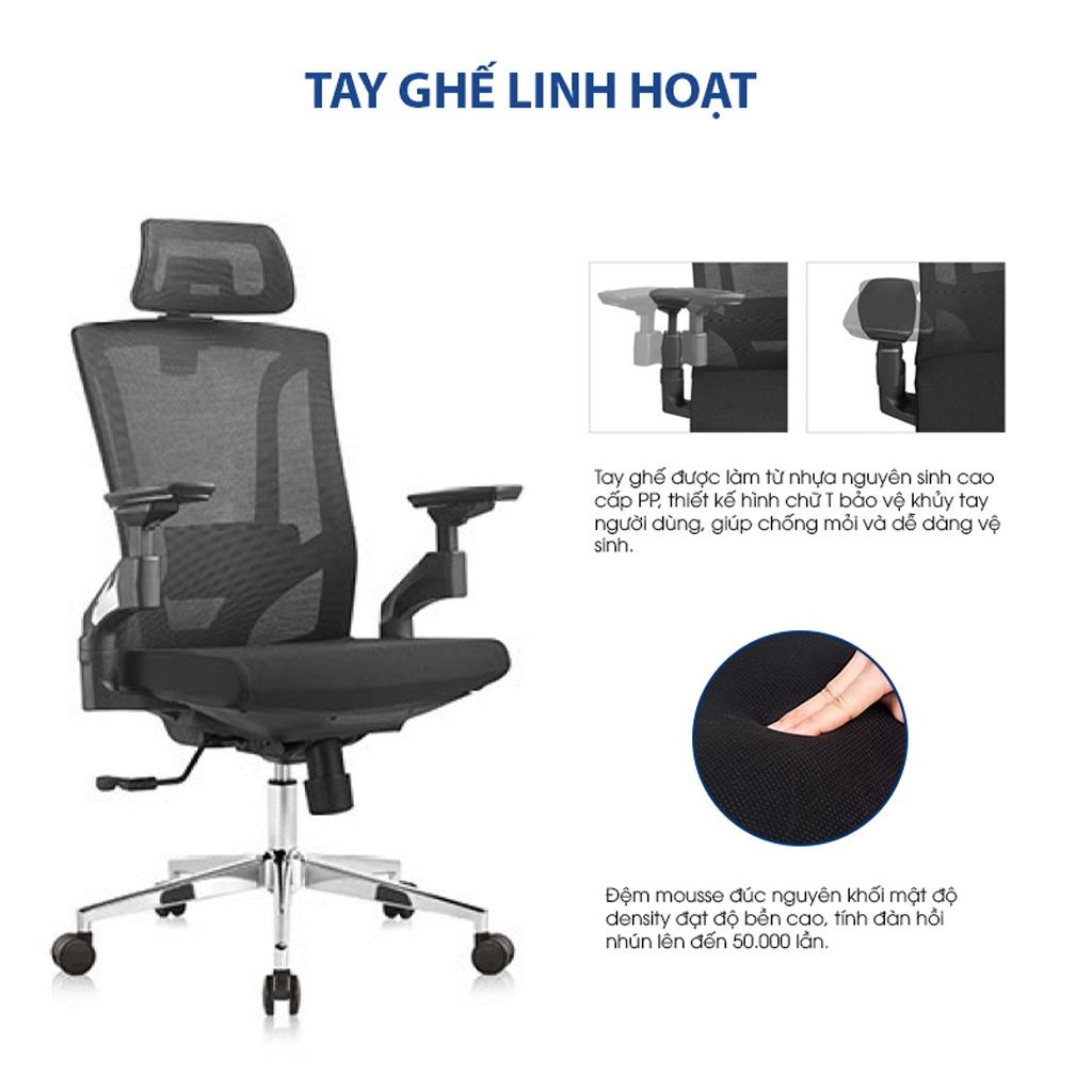 Ghế công thái học GOVI Ergonomic Plato PL05 - Tựa đầu điều chỉnh cao thấp, tựa tay 4D nâng hạ, cơ chế ngả lưng 135 độ