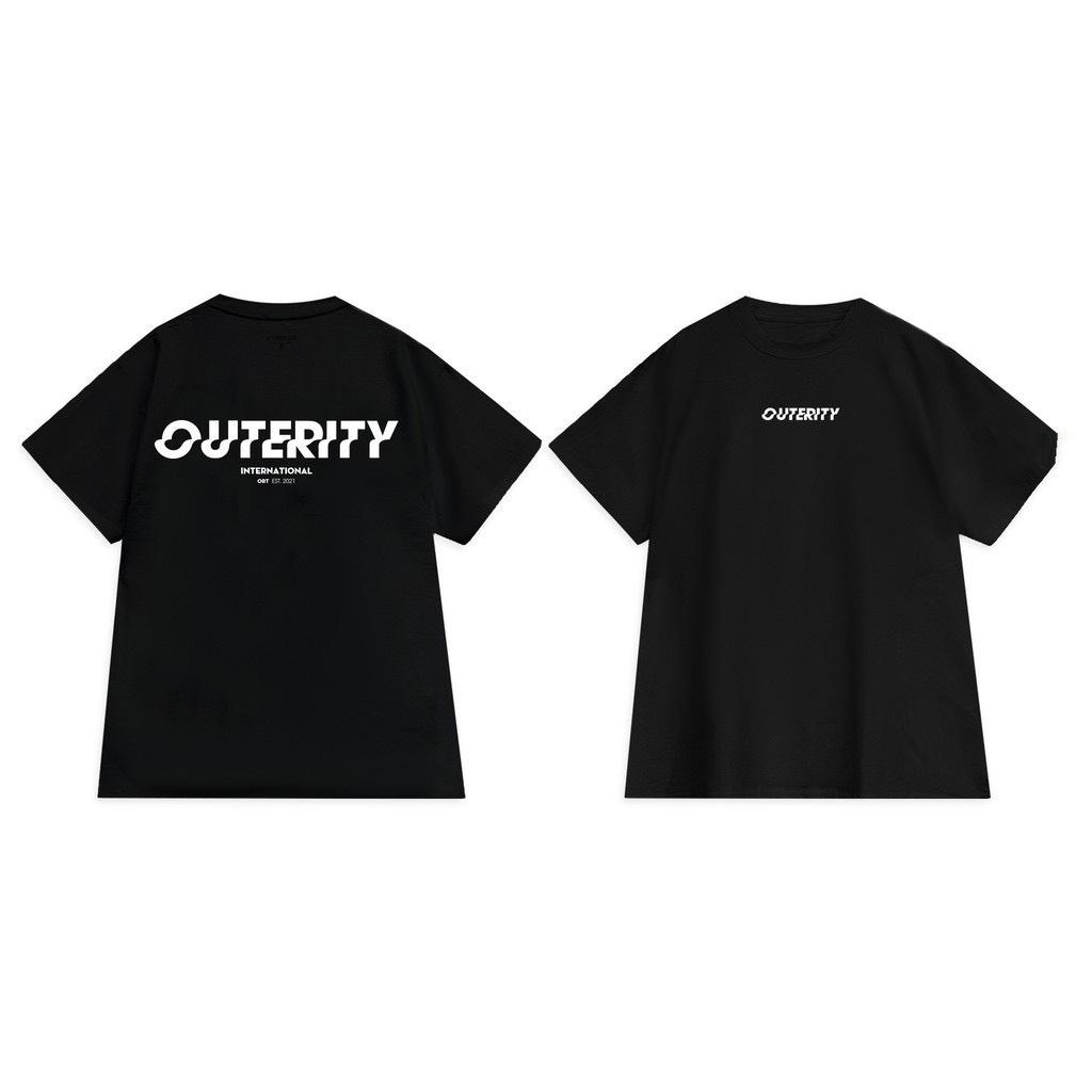 Áo thun stee nam nữ unisex tay lỡ form rộng in chữ OUTERITY vải cotton màu đen và trắng TOP Trending