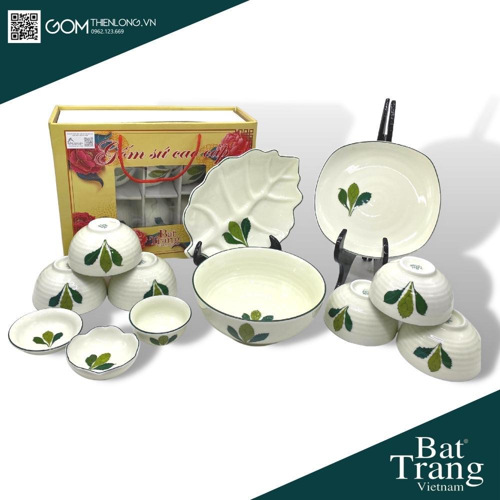 Bát Đĩa Quà Tặng Cao Cấp Lá Ngò Gai - Bộ Bát Đĩa Bát Tràng Chính Hãng Loại 1 - Gốm Thiên Long