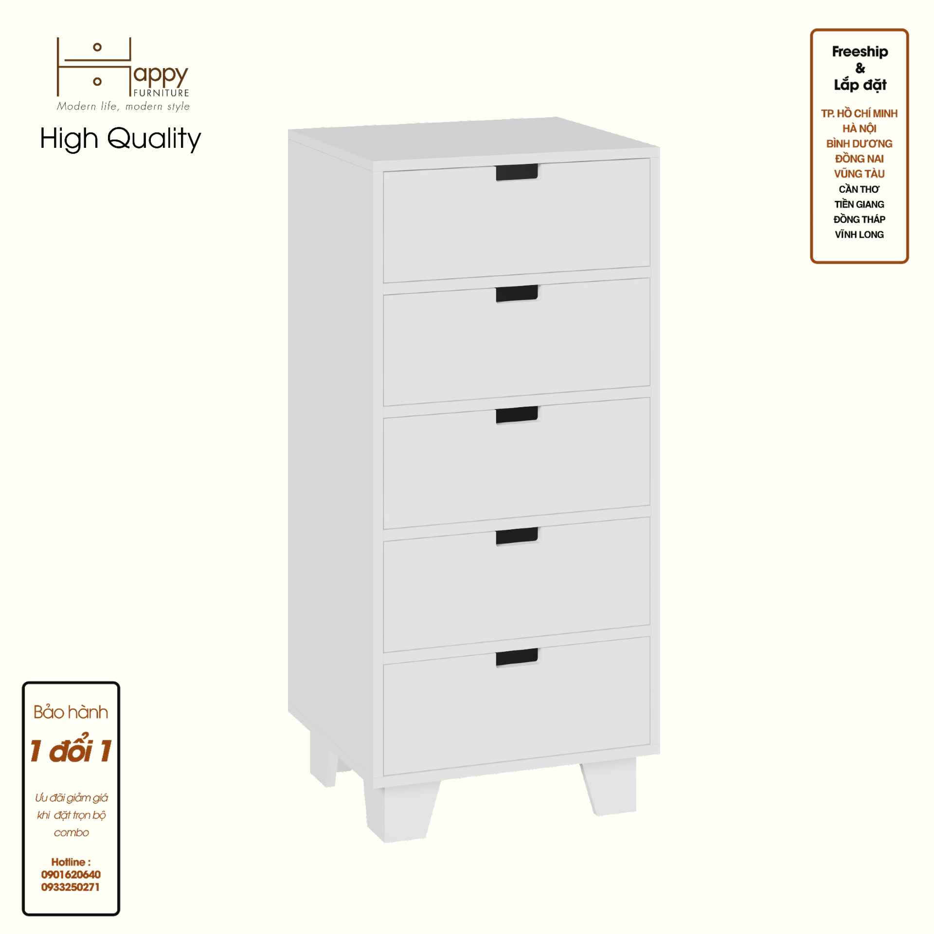 HAPPY FURNITURE , ALVA - Tủ lưu trữ 5 ngăn kéo , THK_229 , 50cm x 45cm x 110cm DxRxC