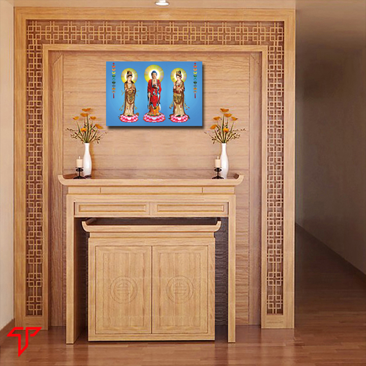 Tranh Phật pháp mẫu tam thánh, quan thế âm bồ tát, thích ca mâu ni nhiều mẫu cao cấp, Tranh Phật Giáo Adida Phật 2303