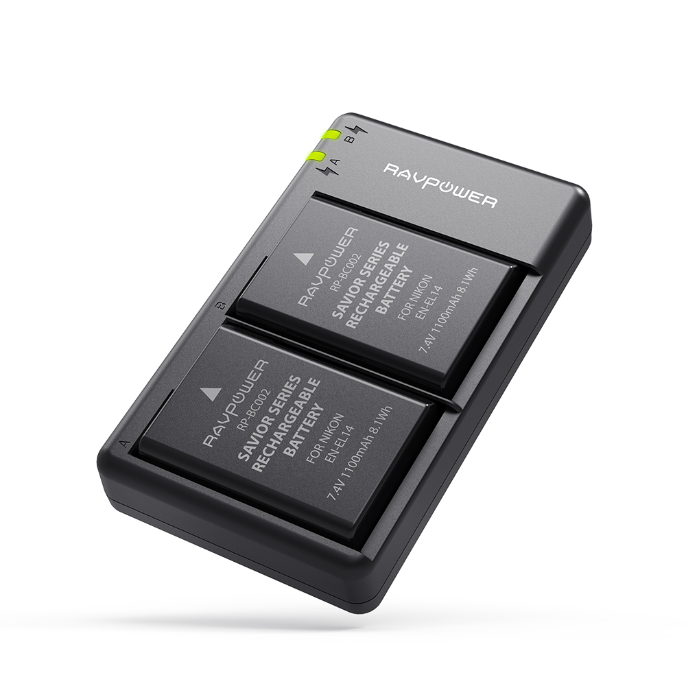 Bộ 2 Pin Và Sạc Kép RAVPower Cho Nikon EN-EL14 D3XXX D5XXX DF P7XXX - Hàng Nhập Khẩu