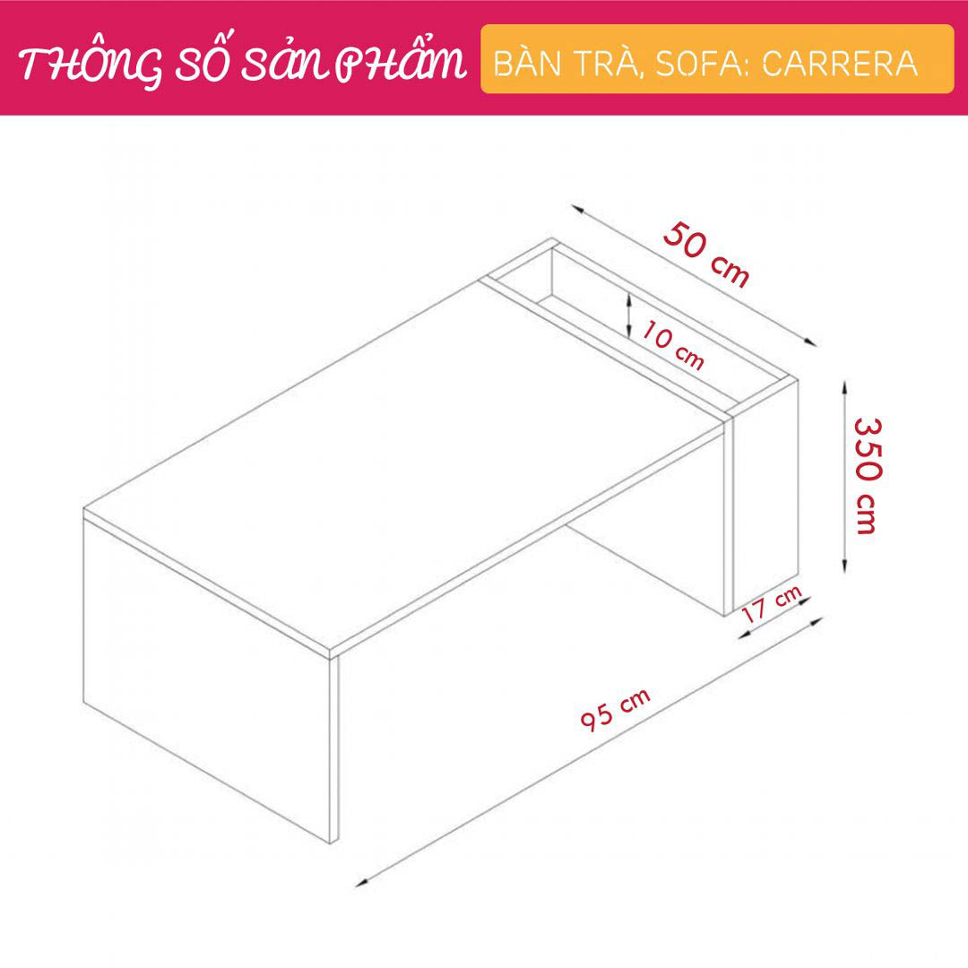 Bàn trà gỗ hiện đại SMLIFE Carrera  | Gỗ MDF dày 17mm chống ẩm | D95xR50xC35cm