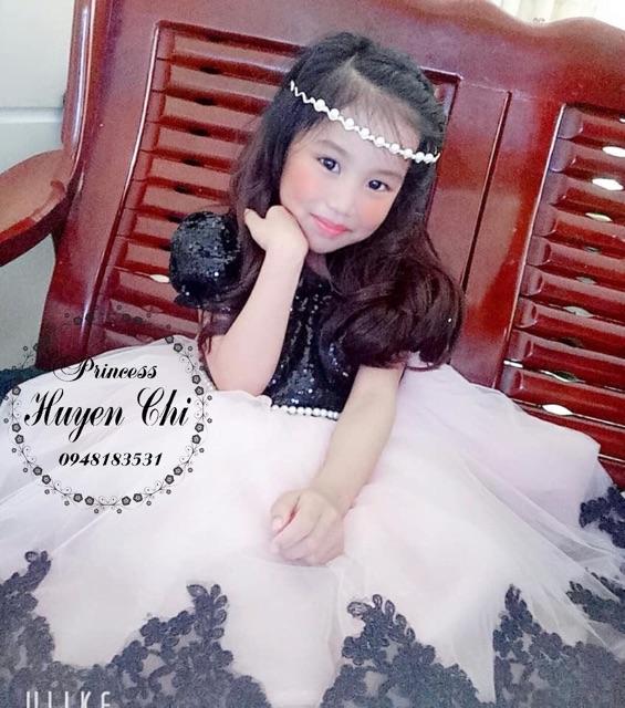 Đầm công chúa đen hồng kim sa cao cấp