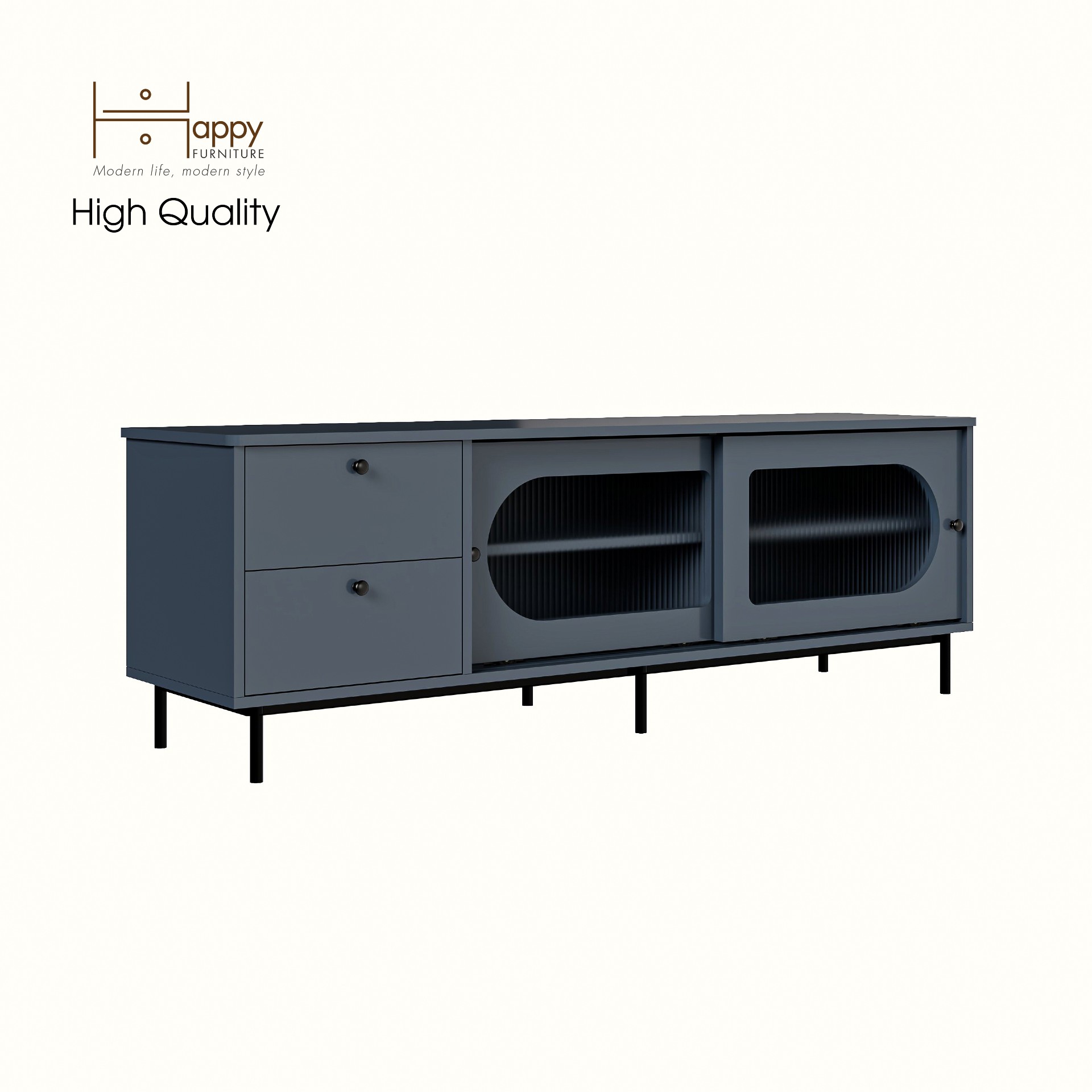 [Happy Home Furniture] SISEEL, Kệ TV 2 cánh lùa 2 ngăn kéo - chân sắt, 160cm x 40cm x 53cm ( DxRxC), KTV_053