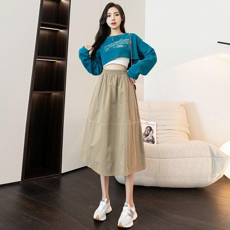 Chân váy chữ a dạng dài phong cách đơn giản , thiết kế sau lưng thun , Váy chất liệu kaki mềm + lớp lót trong