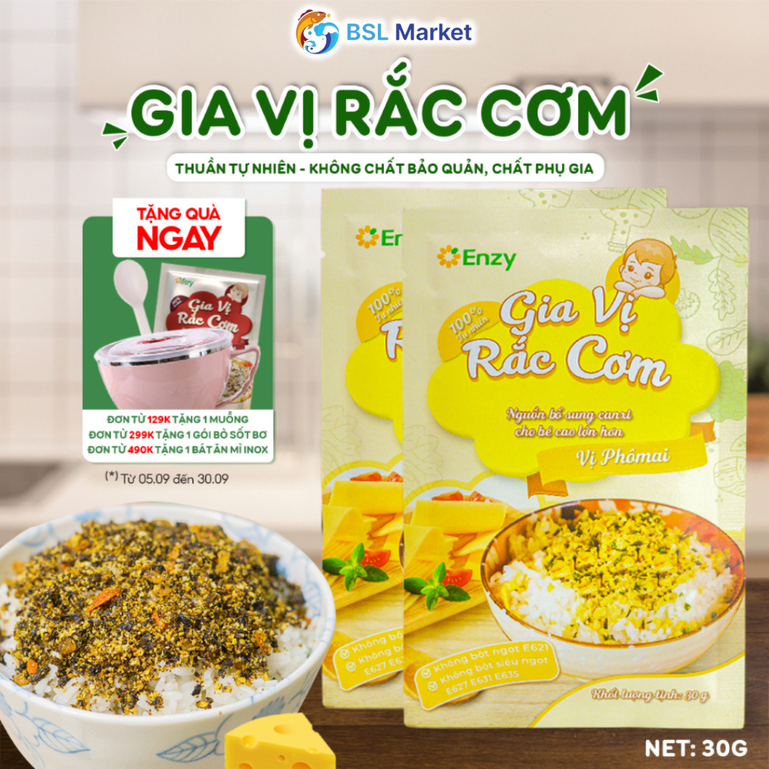 Gia vị rắc cơm Enzy, Gia Vị Rắc Cơm Cho Bé, Không Bột Ngọt, Phụ Gia, Thuần Tự Nhiên, Vị Phô Mai, Gói 30gr