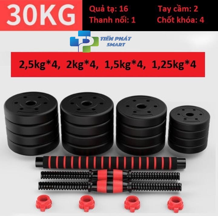 Tạ Tay Bộ 30kg - Tạ Tập Gym Tại Nhà - Bộ Tạ Tay Đa Năng Điều Chỉnh Cân Nặng - Kết Hợp Tạ Tay, Tạ Đẩy, Tạ Đòn - Phân loại (30KG) - Hàng Chính Hãng.