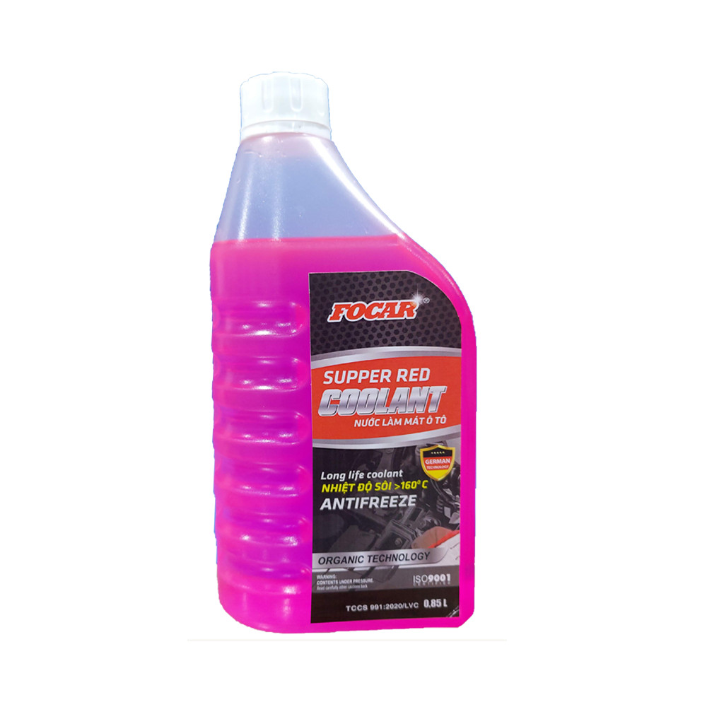 Nước làm mát động cơ FOCAR Red Super Long Life Coolant 850ml LLC SLLC - Khoảng nhiệt hoạt động rộng, chống ăn mòn tối đa, bảo vệ động cơ, tiêu chuẩn ISO 9001:2015 - Tỷ lệ pha 1:2