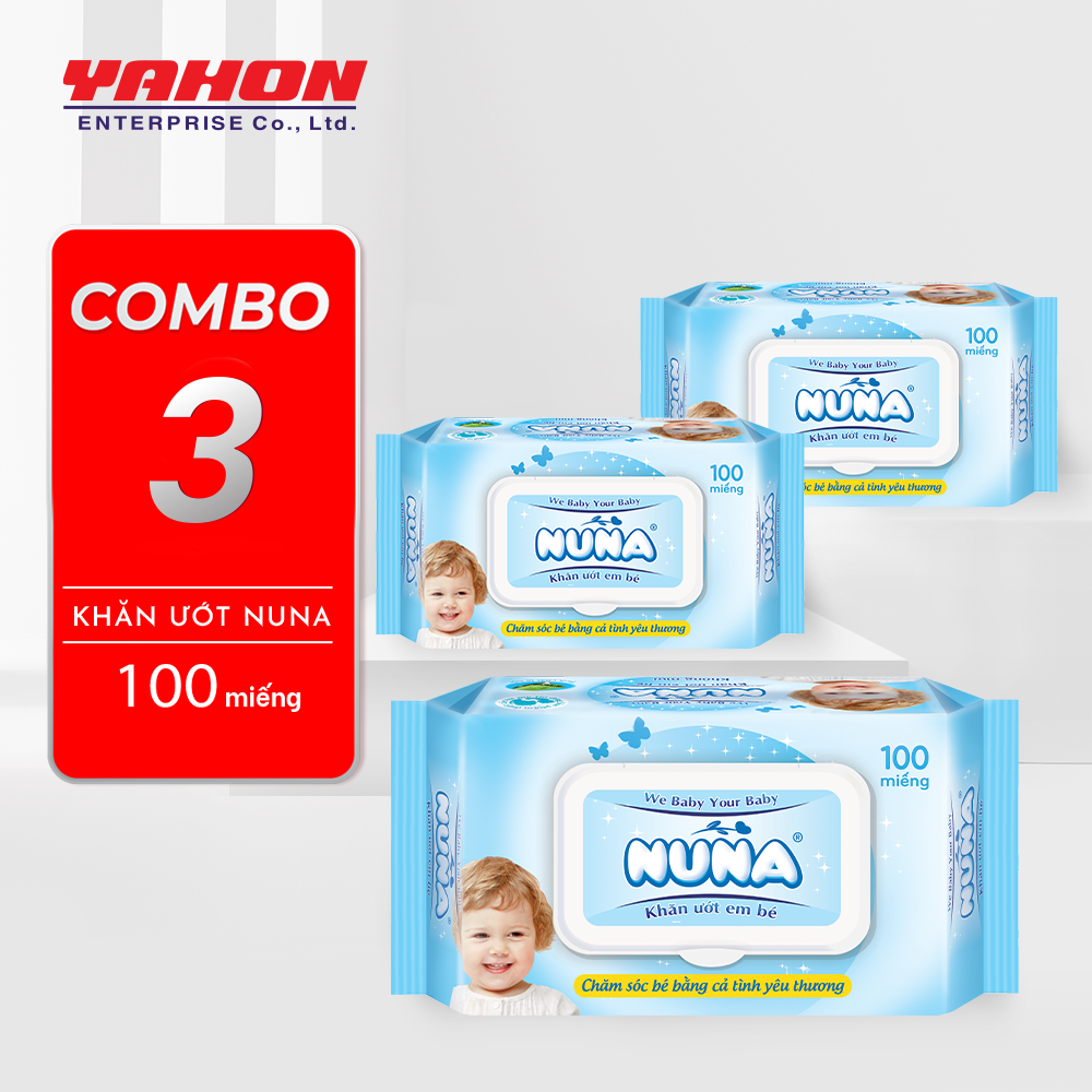 Combo 3 Bao Khăn Ướt Em Bé NUNA Không Mùi, 100 Miếng/Bao