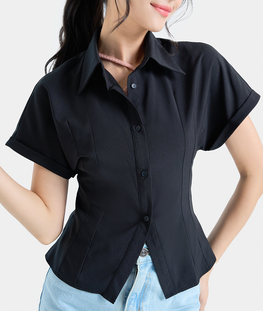 Áo Sơ Mi Nữ Thời Trang HNOSS Tay Ngắn Ben Eo HNASM021