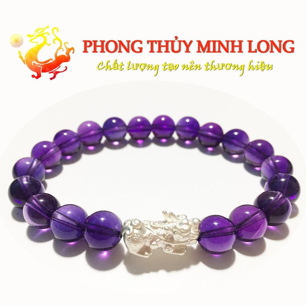 Vòng tay đá.thach anh tím chất lượng 5A mix Tỳ Hưu Bạc hợp với người mệnh Hỏa và Thổ
