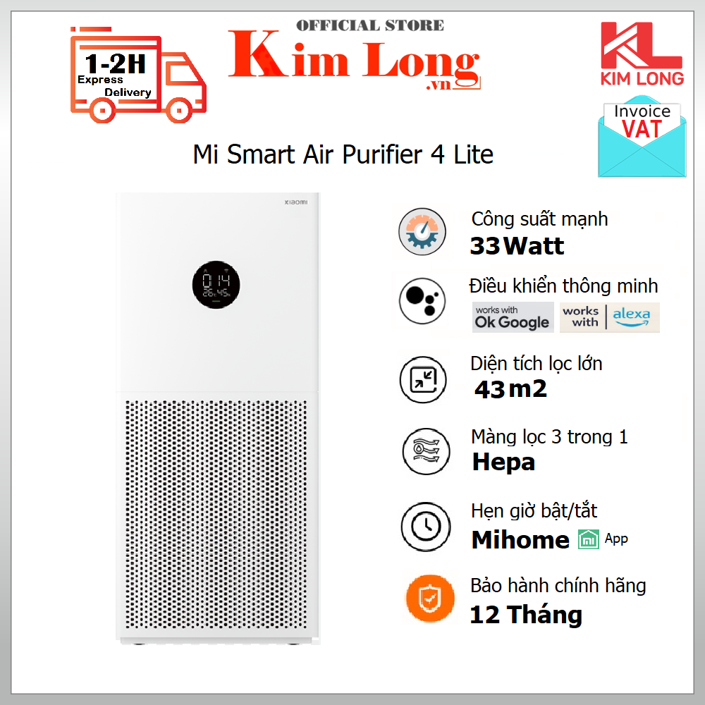 Máy lọc không khí Xiaomi Smart Air Purifier 4 Lite Bản quốc tế - Hàng chính hãng