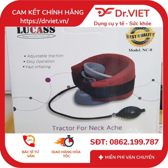 Đai cổ hơi Lucass NC-8 cao cấp-Đai kéo giãn cột sống cổ bằng hơi hỗ trợ thoát vị thoái hóa cổ