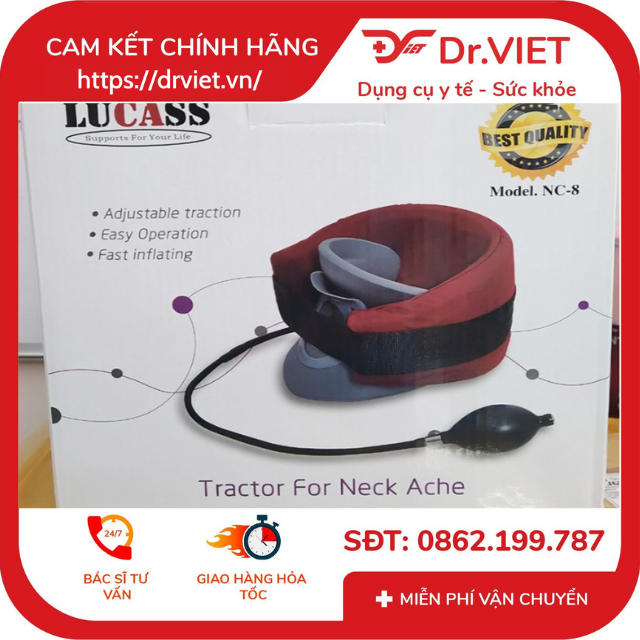 Đai cổ hơi Lucass NC-8 cao cấp-Đai kéo giãn cột sống cổ bằng hơi hỗ trợ thoát vị thoái hóa cổ