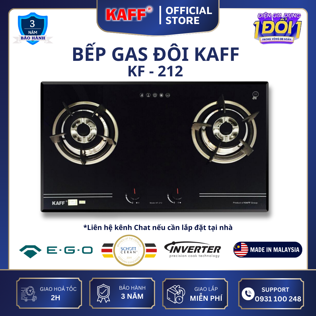Bộ Bếp ga âm viền sọc KAFF KF- 212 bao gồm: Bếp ga + chảo chống dính cao cấp + bộ van ga - Hàng chính hãng