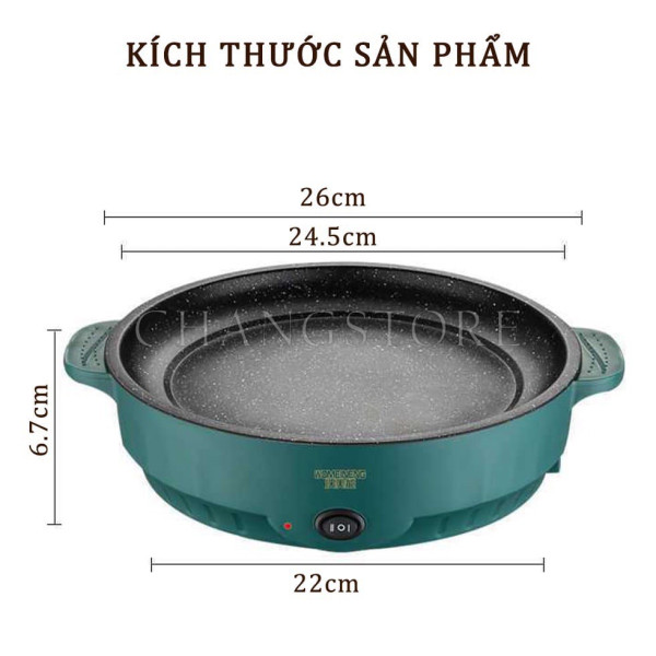 Chảo nướng điện chống dính mini, Chảo điện đa năng chống dính xanh lá 26cm