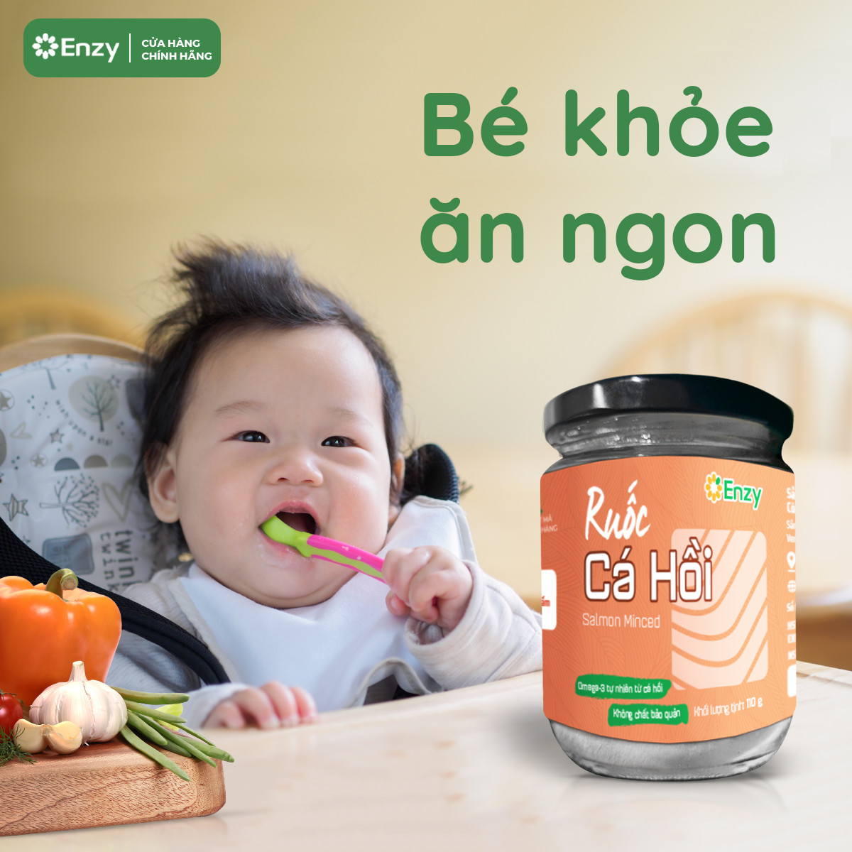 Ruốc Cá Hồi Cho Bé Ăn Dặm Enzy, Lọ 110gr