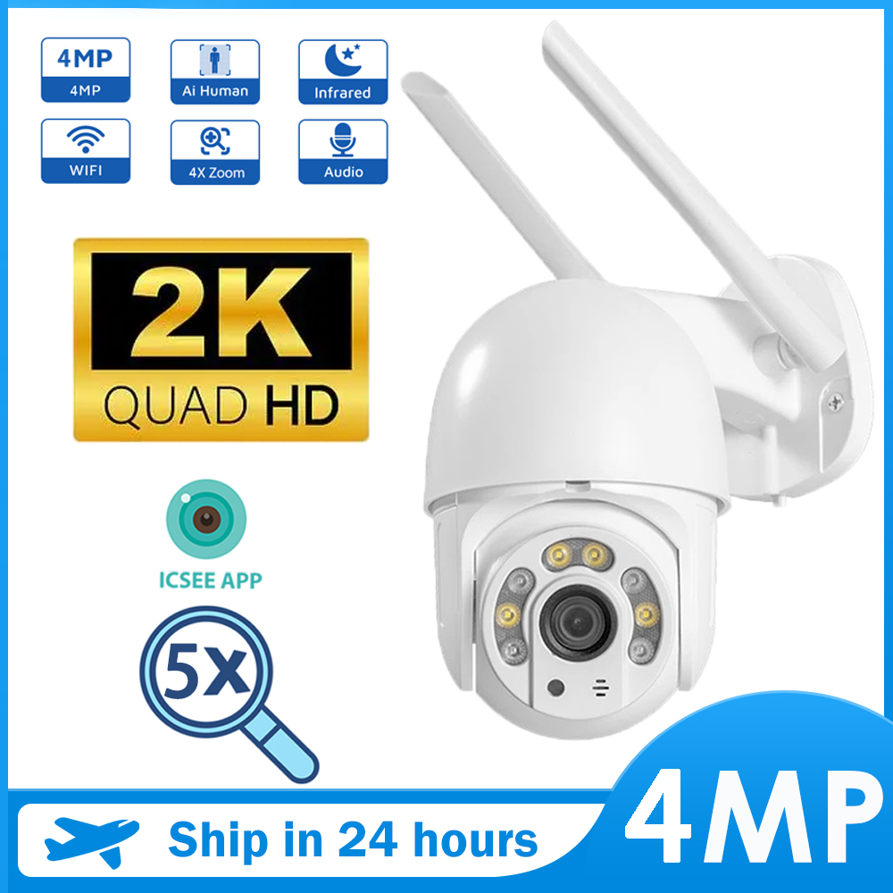 Máy ảnh IP 4MP PTZ WiFi ngoài trời AI phát hiện âm thanh 1080p Bảo mật không dây CCTV Camera P2P RTSP 5X Kỹ thuật số Zoom Camera WiFi