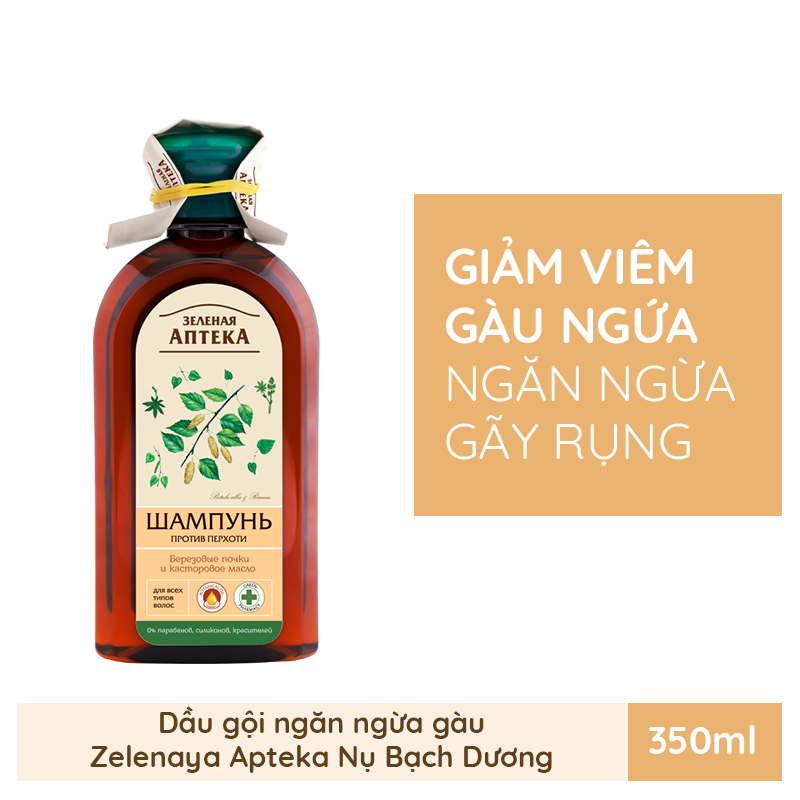 Dầu gội Zelenaya Apteka ngăn ngừa gàu Nụ bạch dương và dầu thầu dầu 350ml