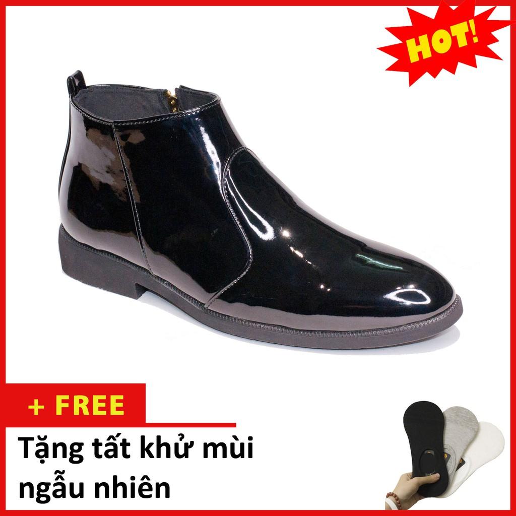 Giày Chelsea Boot Nam Cổ Khóa Da Bóng Màu Đen Đế Có Khâu Chắc Chắn - CB521-bongkhoa(T)-BONGDEN