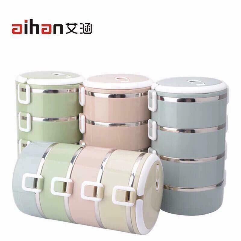 Combo 2 Cặp Lồng Văn phòng, Hộp Cơm Văn Phòng Giữ Nhiệt Lúa Mạch 4 Tầng, Ruột inox