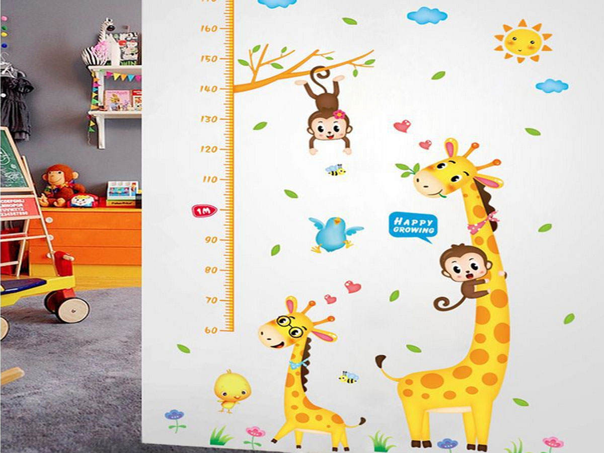 Decal dán tường thước đo chiều cao hươu cao cổ xl8337